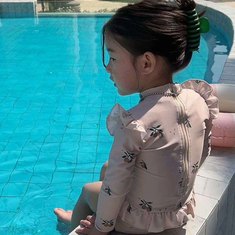 【90-140】フリルデザインロングスリーブスイムウェア