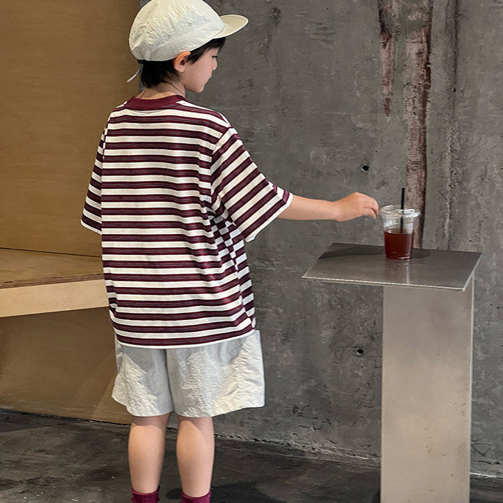【120-150】ボーダーリラックスTシャツ