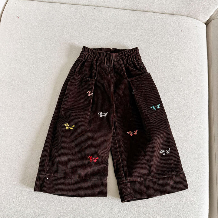 【80-150】ドッグ刺繍コーデュロイパンツ