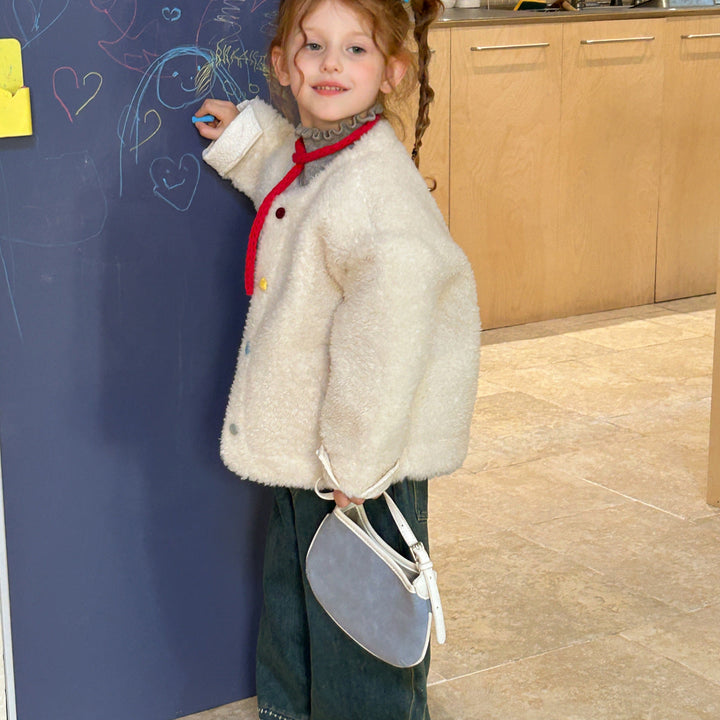 【90-140】ボタンデザインボアショートコート