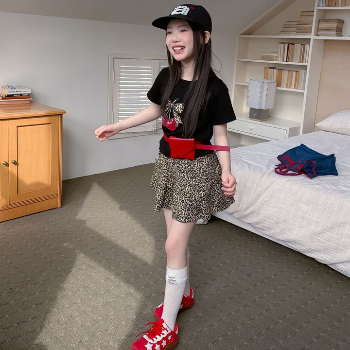 【100-150】リボン＆cherryデザインＴシャツ