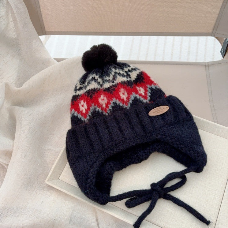 【48-52cm】ポンポン付きフェアアイル柄ニット帽