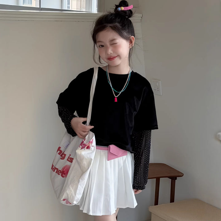 【100-150】ドット柄レイヤード風Tシャツ