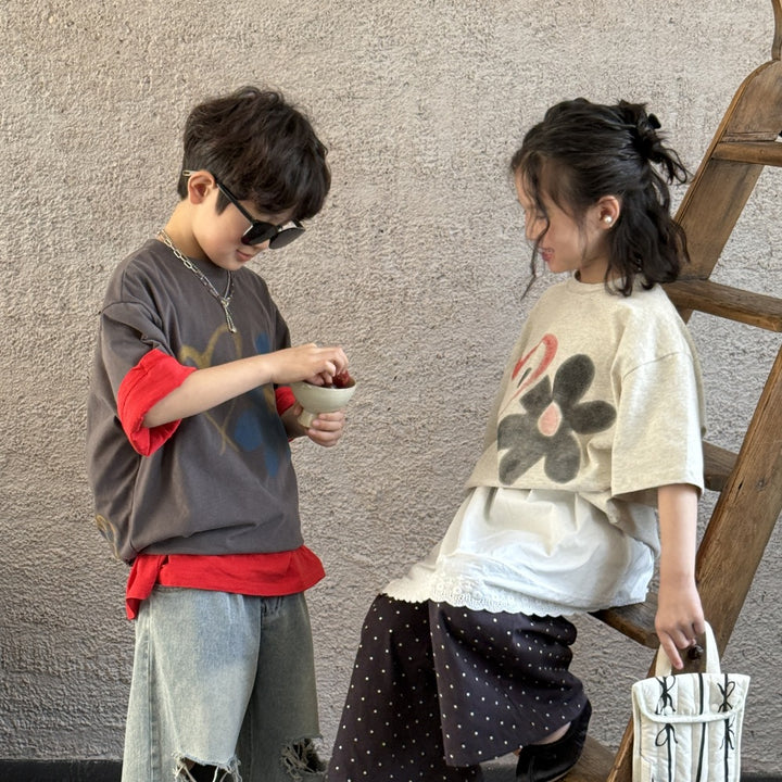 【90-150】ハート＆フラワーTシャツ