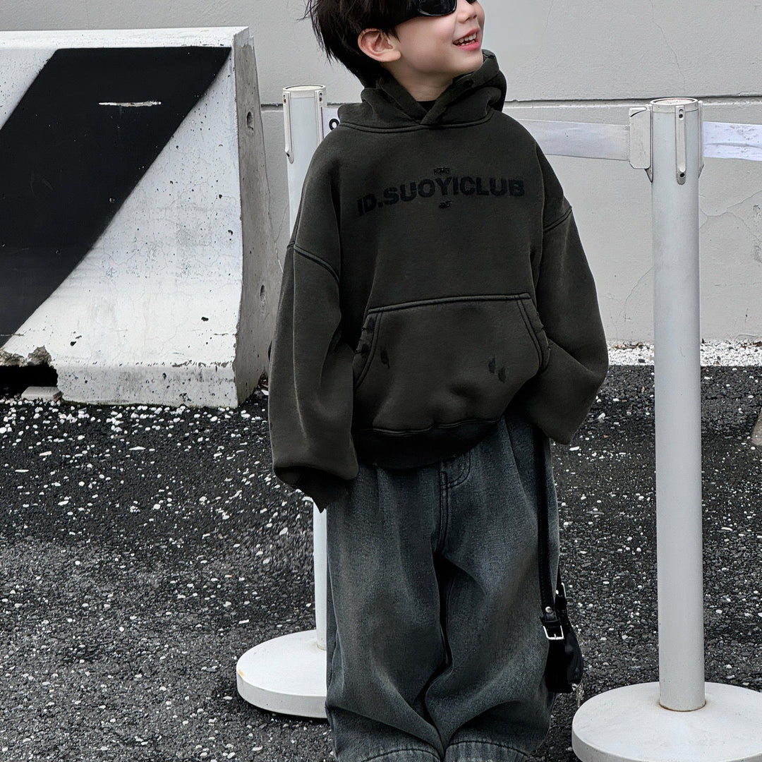 【90-140】裏起毛ワイドデニムパンツ