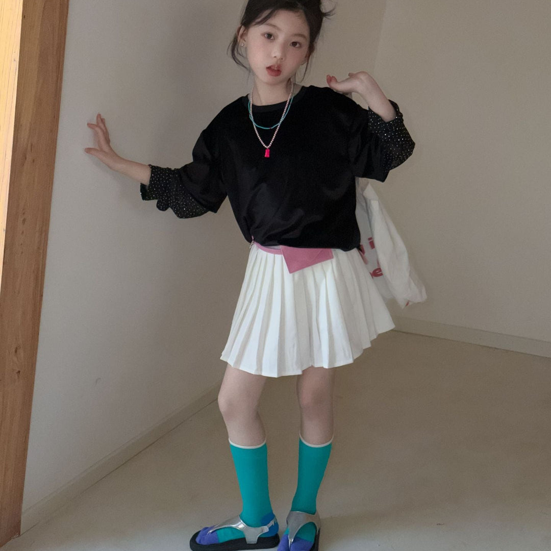 【100-150】ドット柄レイヤード風Tシャツ