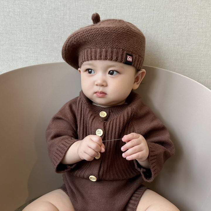 【baby】フラワーデザインニットベレー帽