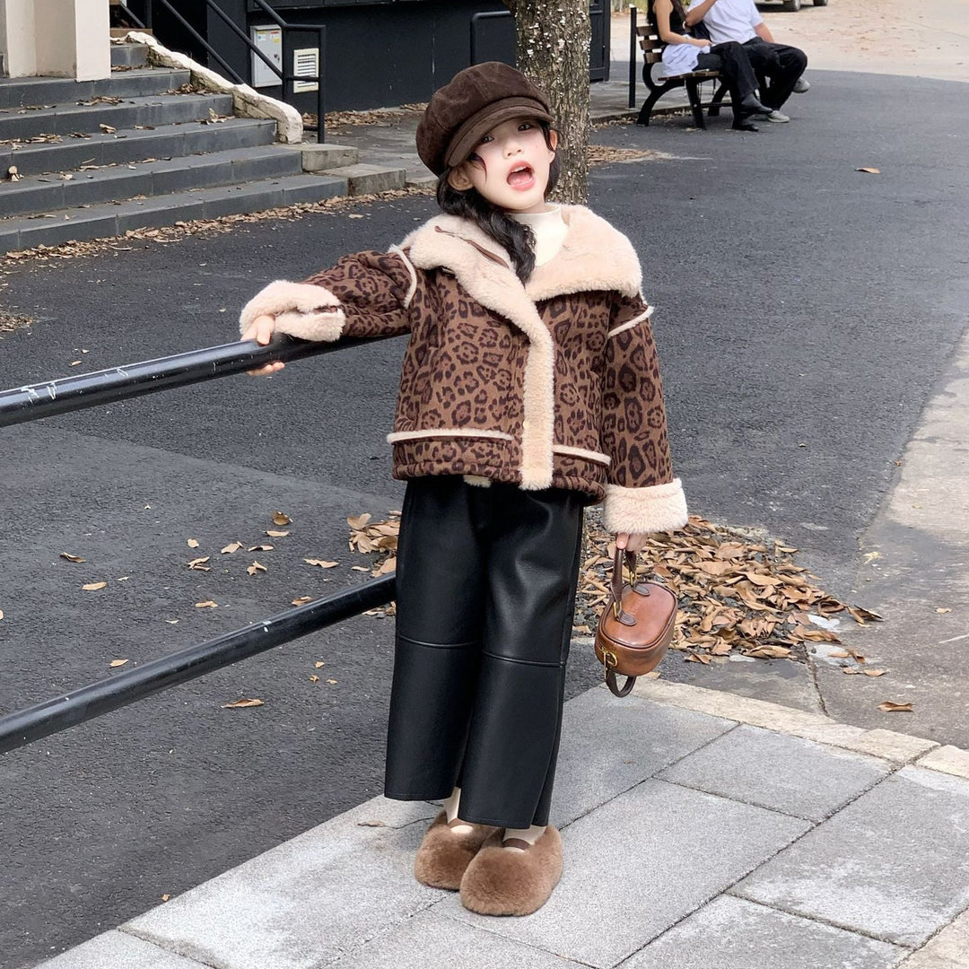 【90-140】ボアデザインレオパード柄ショートコート