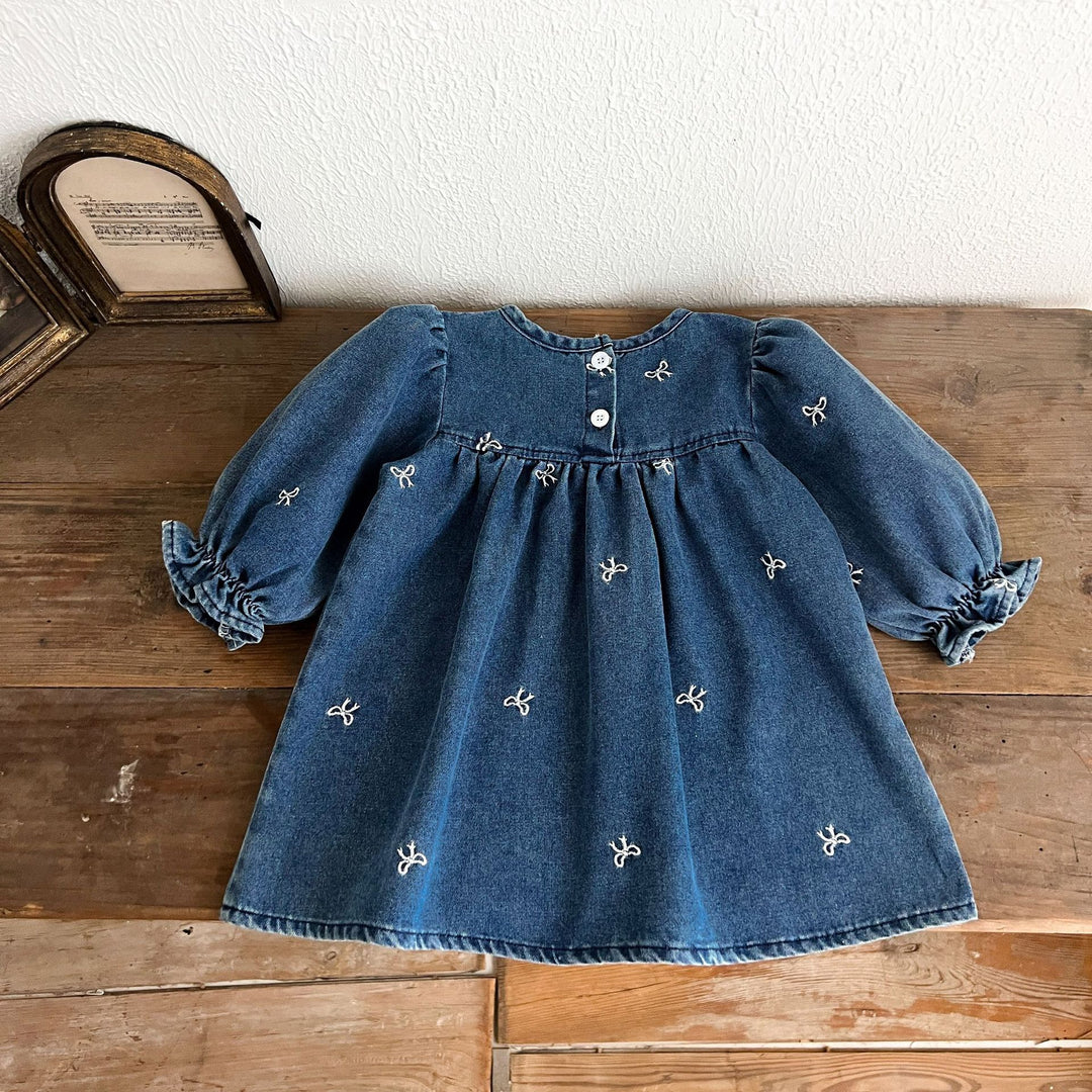 【73-120】リボン刺繍デニムワンピース
