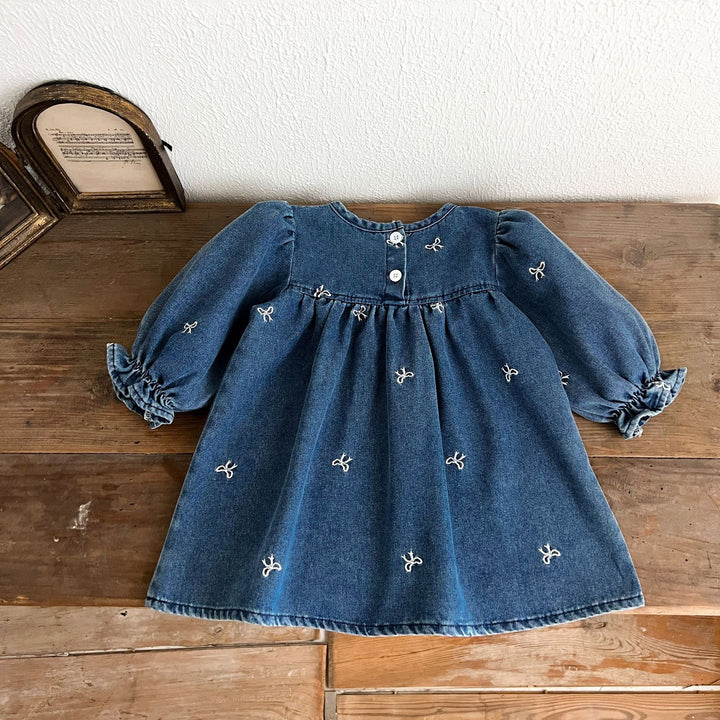 【73-120】リボン刺繍デニムワンピース