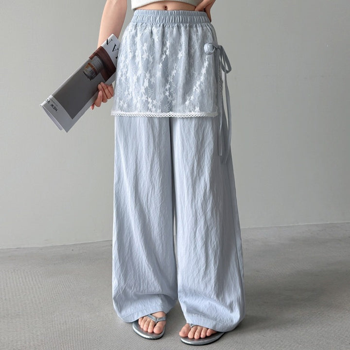 【120-150】レースレイヤード風ロングパンツ