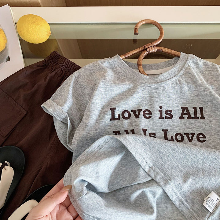 【90-140】英字ロゴTシャツ×ハーフパンツセット