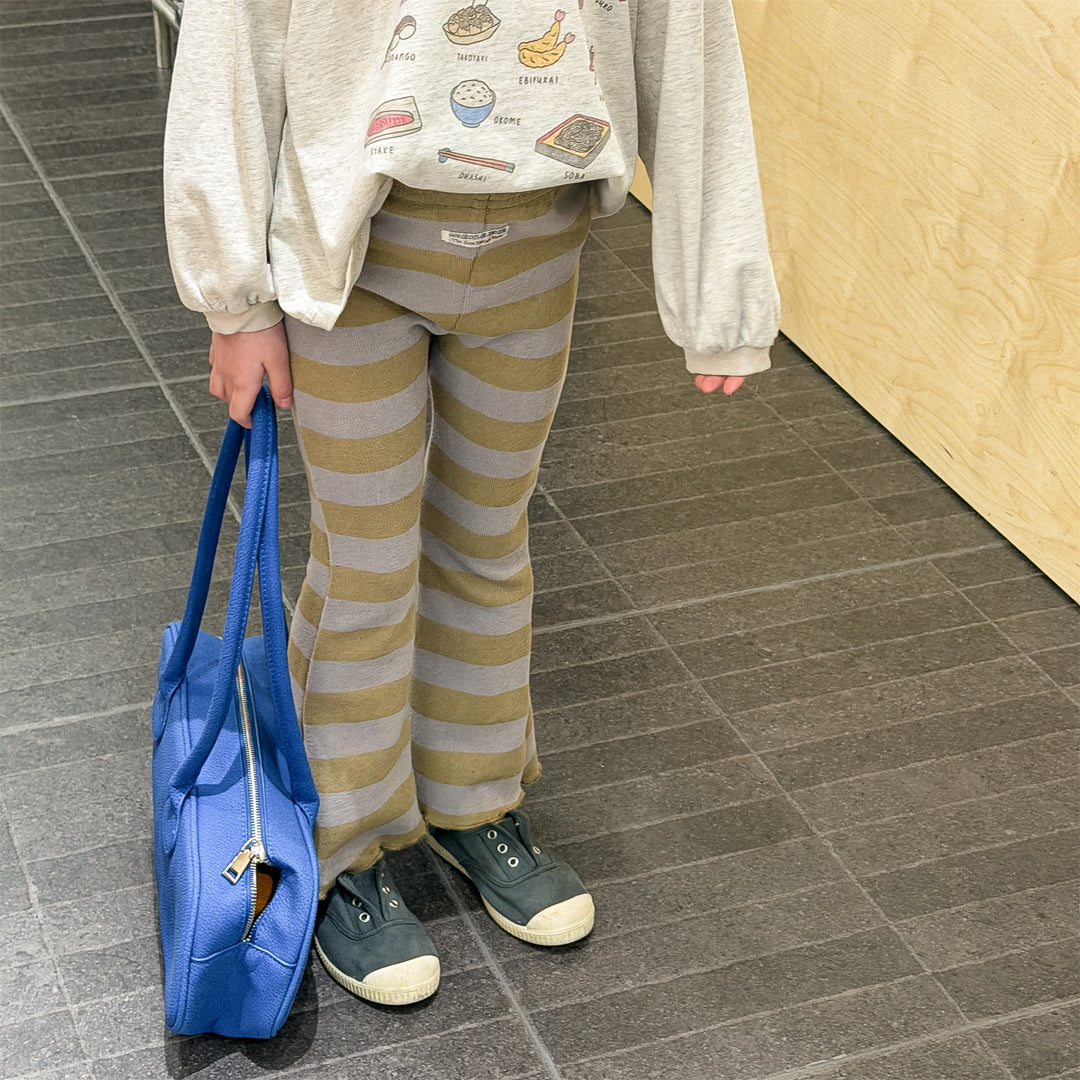 【80-130】太ボーダー柄フレアパンツ