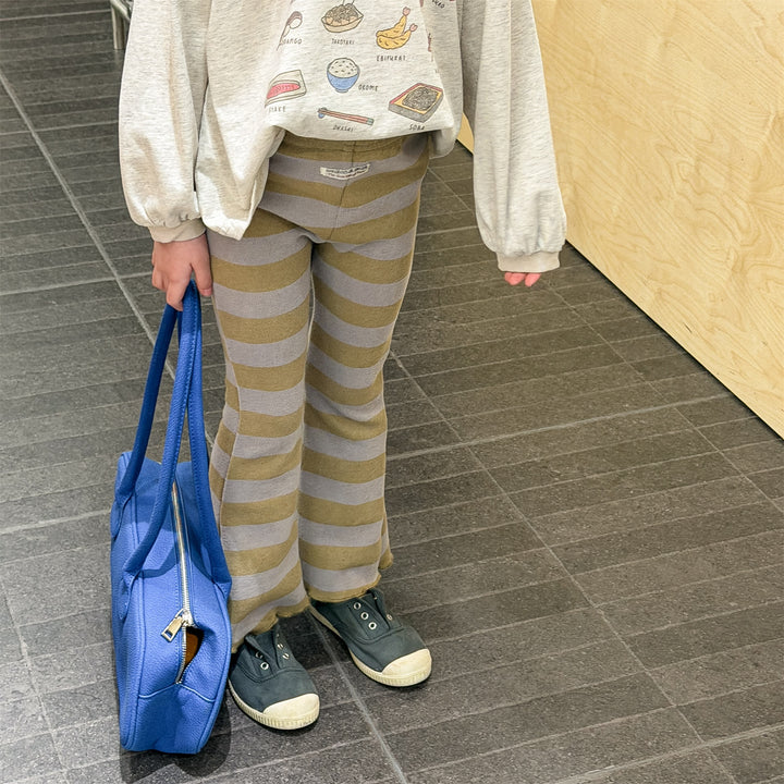 【80-130】太ボーダー柄フレアパンツ