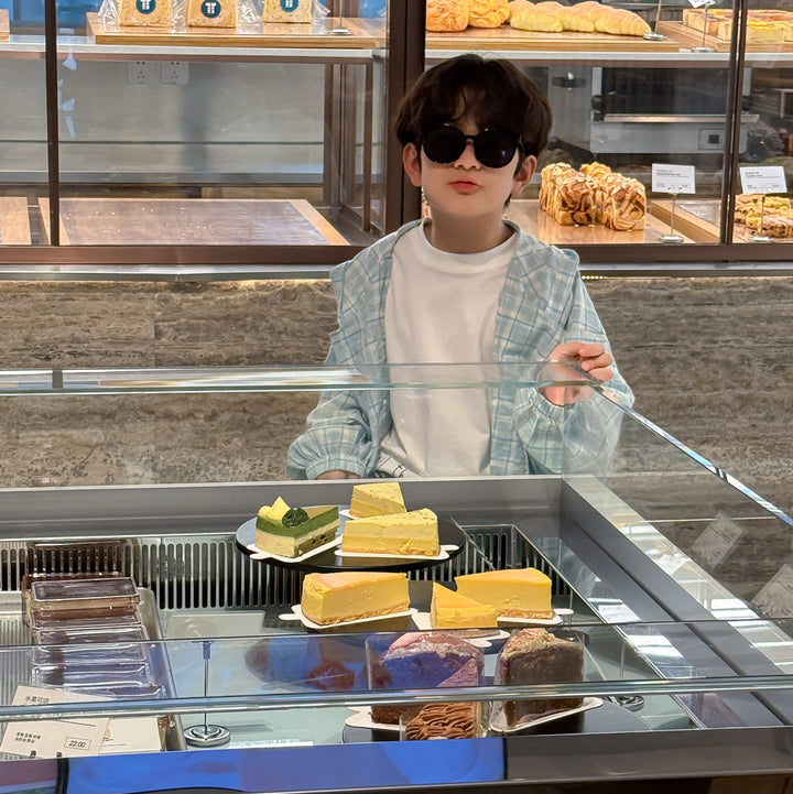 【90-150】チェック柄フーディーシャツ