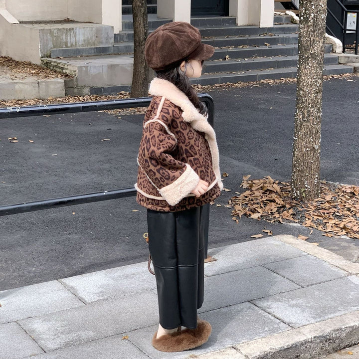 【90-140】ボアデザインレオパード柄ショートコート