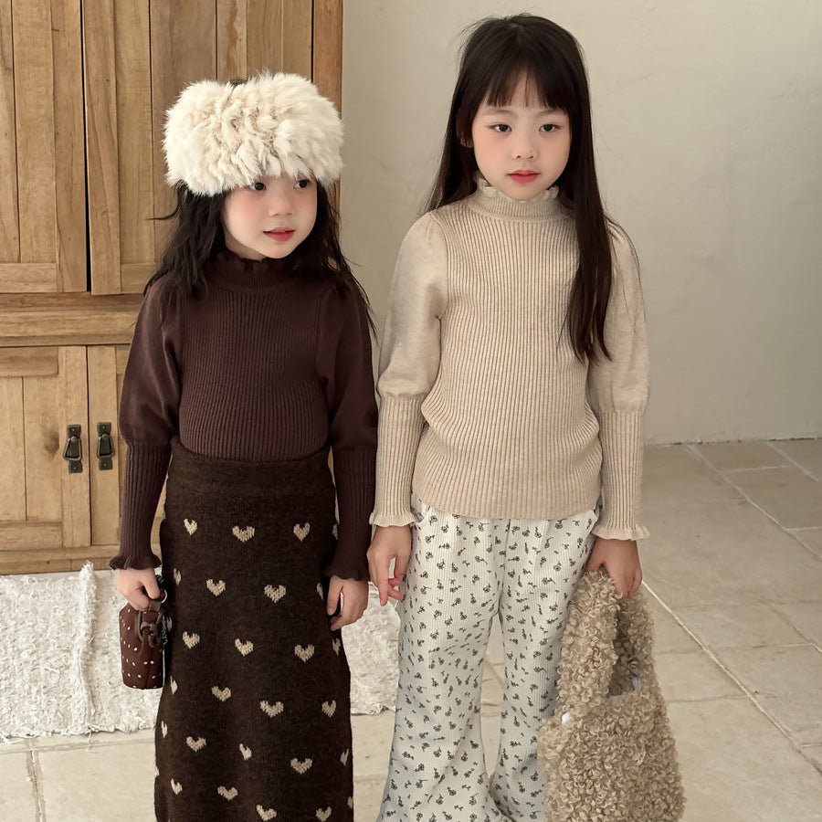 【90-150】パフスリーブハイネックセーター