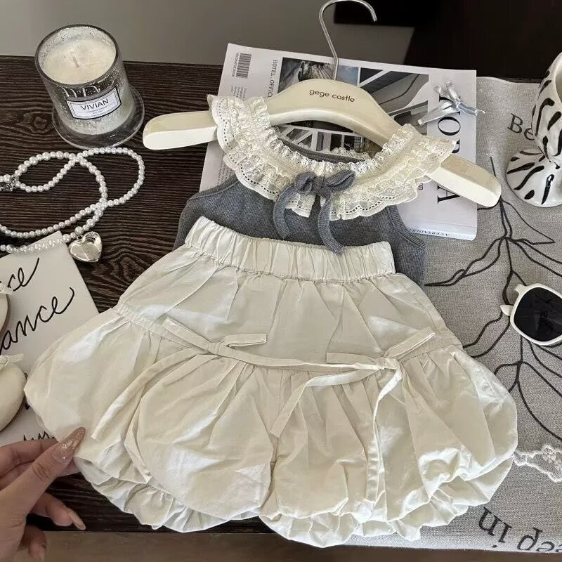 【100-140】レースカラートップス×バルーンパンツセット