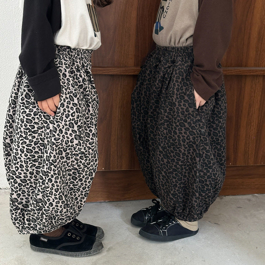 【80-140】レオパード柄リラックスパンツ