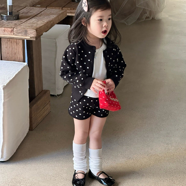 【90-140】ドット柄カーディガン×ショートパンツセット
