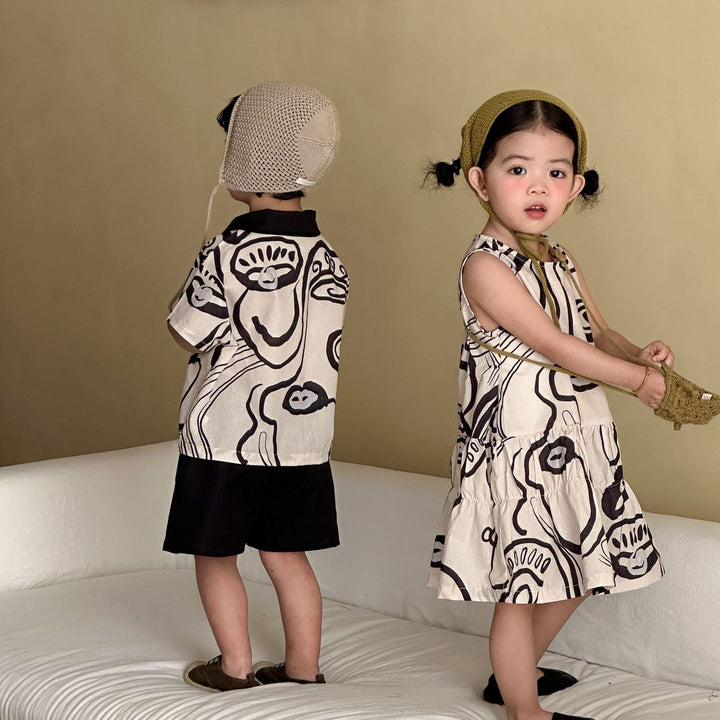 【80-150】総柄ノースリーブワンピース