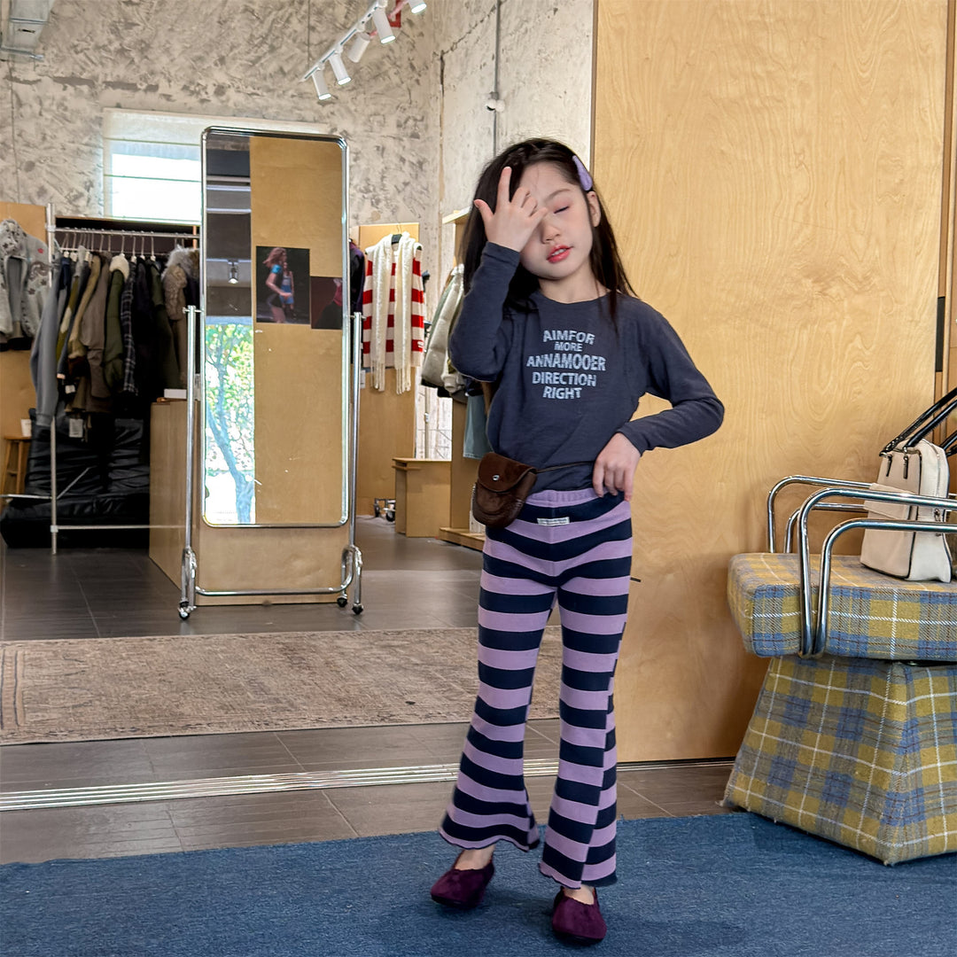 【80-130】太ボーダー柄フレアパンツ