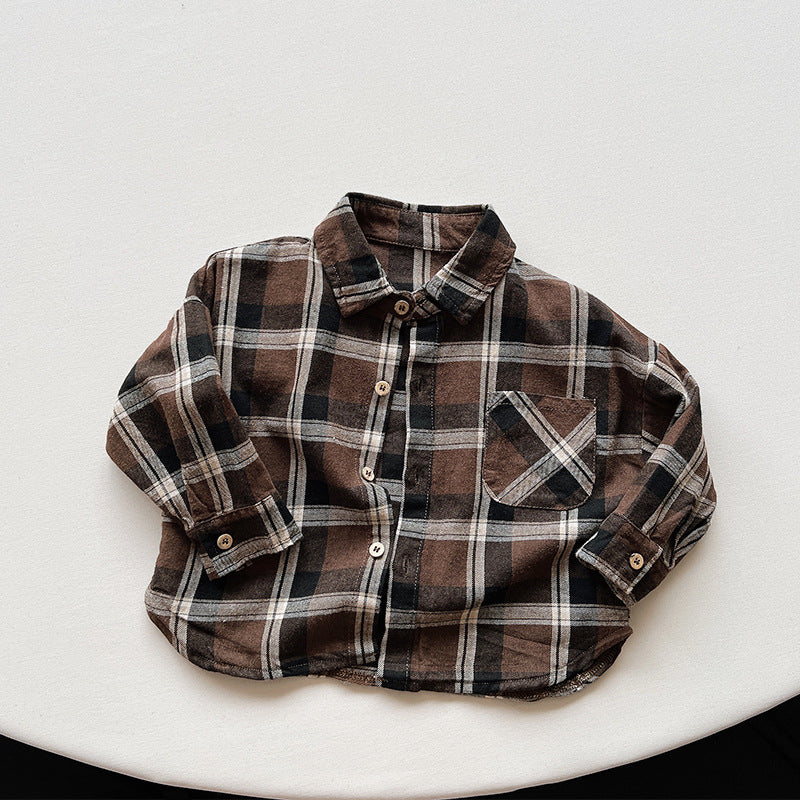 【80-130】チェック柄シンプルシャツ