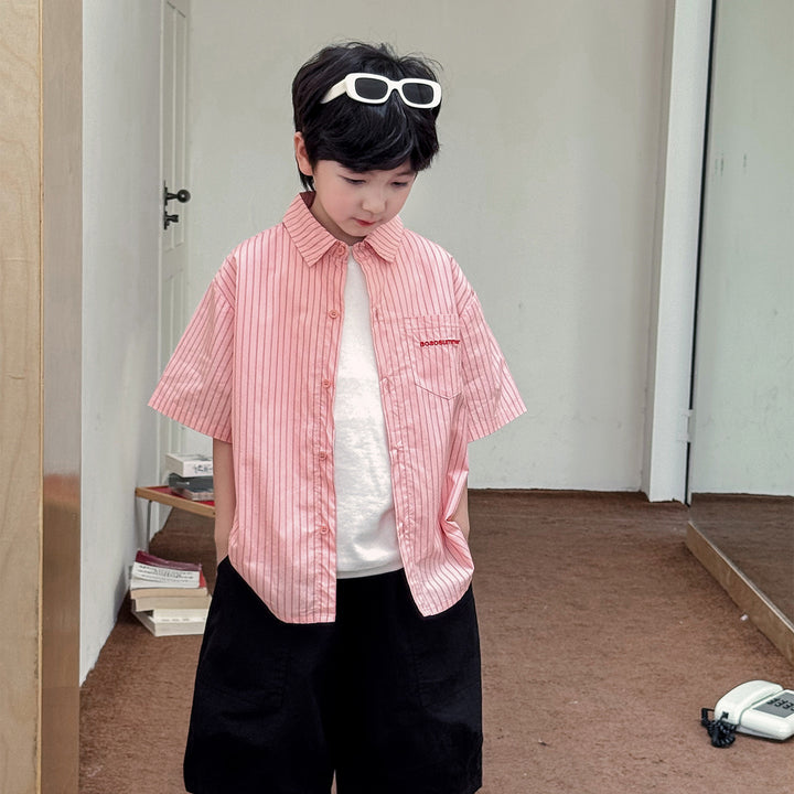 【90-150】ストライプピンクシャツ