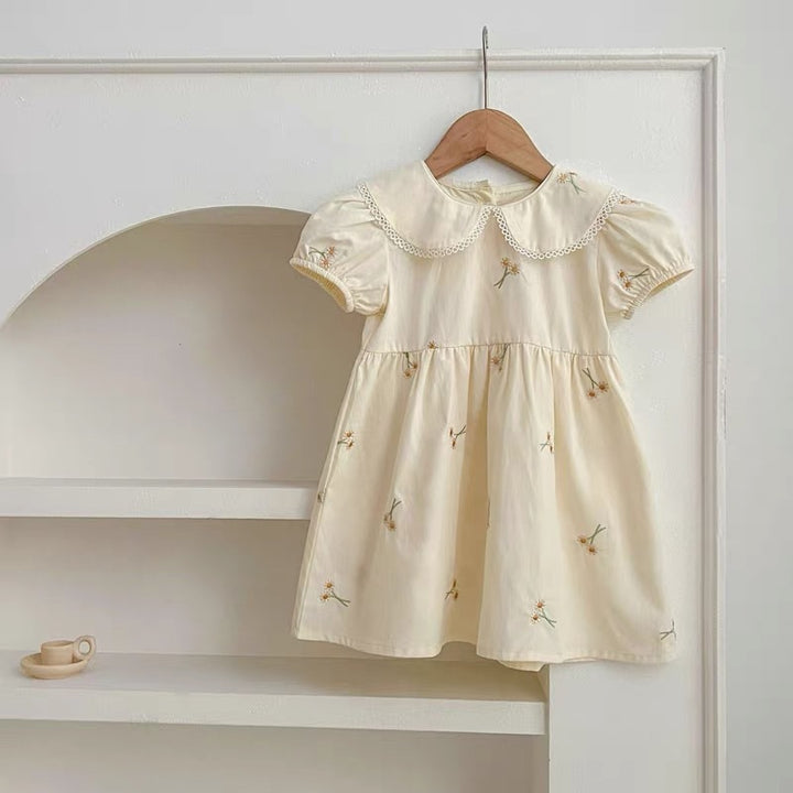 【6ヵ月-3歳】フラワー刺繍襟付きワンピース