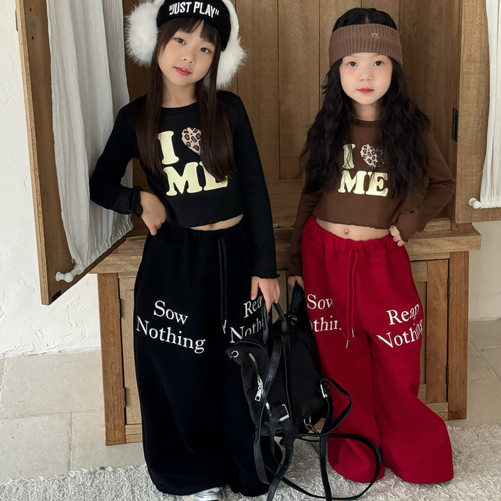 【90-150】ロゴデザイン裏起毛ロングパンツ