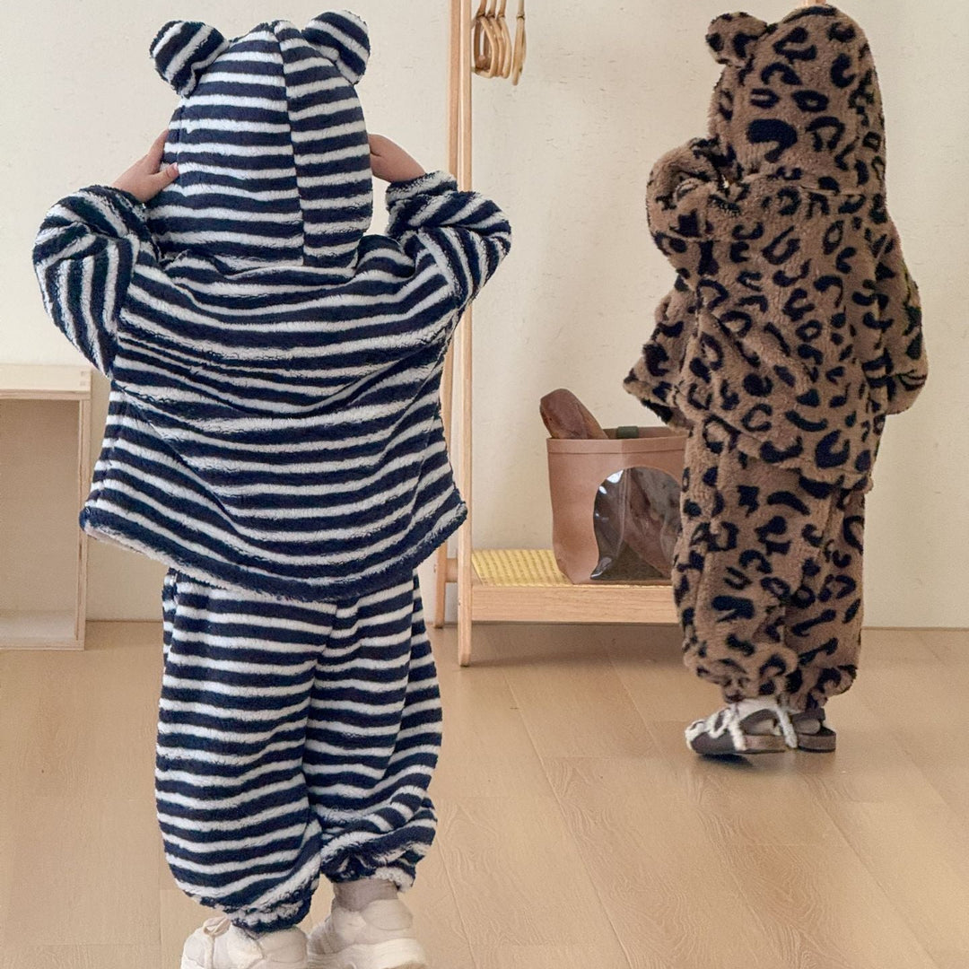 【80-150】耳付き総柄パーカー×ロングパンツセット