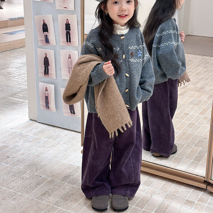 【90-150】シンプルコーデュロイワイドパンツ