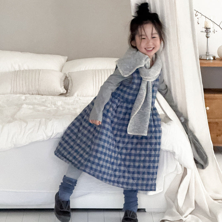 【90-150】チェック柄ノースリーブフレアワンピース