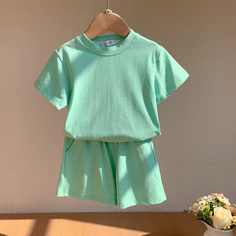 【90-150】シンプルカラーTシャツ×ハーフパンツセット