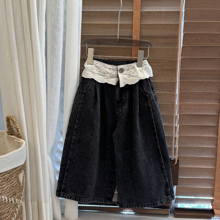 【100-150】ウエストレースワイドデニムパンツ