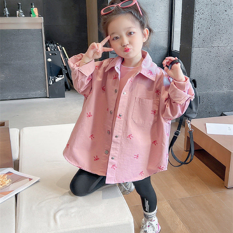 【90-140】リボン柄オーバーサイズシャツ