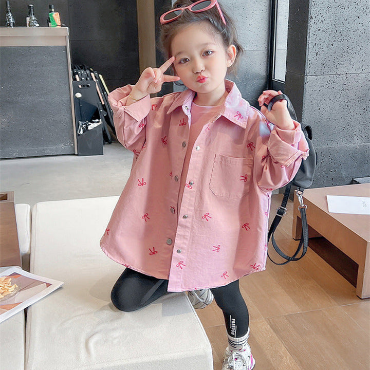 【90-140】リボン柄オーバーサイズシャツ