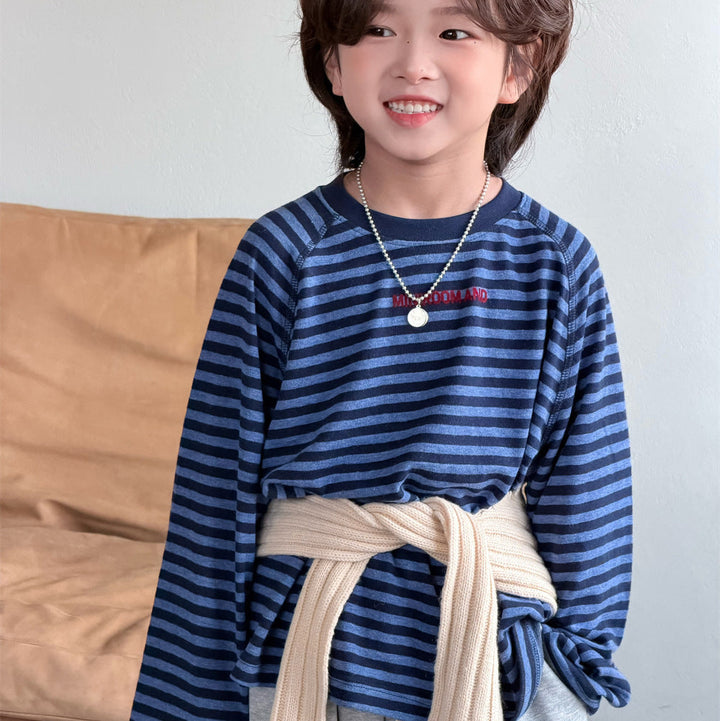 【90-150】ボーダーミニ英字ロゴ長袖Tシャツ