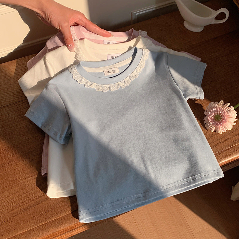 【90-140】レースデザインシンプルTシャツ