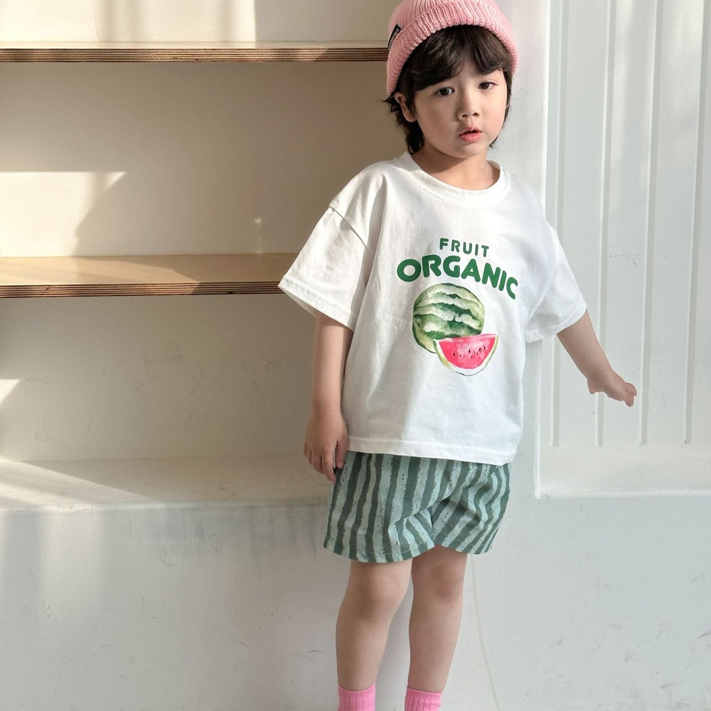 80-150】スイカ柄半袖Tシャツ×ハーフパンツセット｜ELMO-こども服