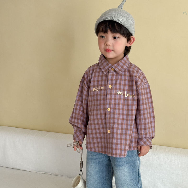 【80-150】ロゴ刺繍チェック柄シャツ