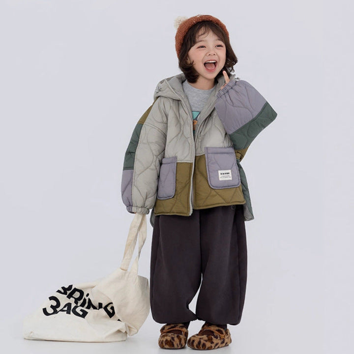 【90-150】カラーブロックデザイン中ボアジャケット