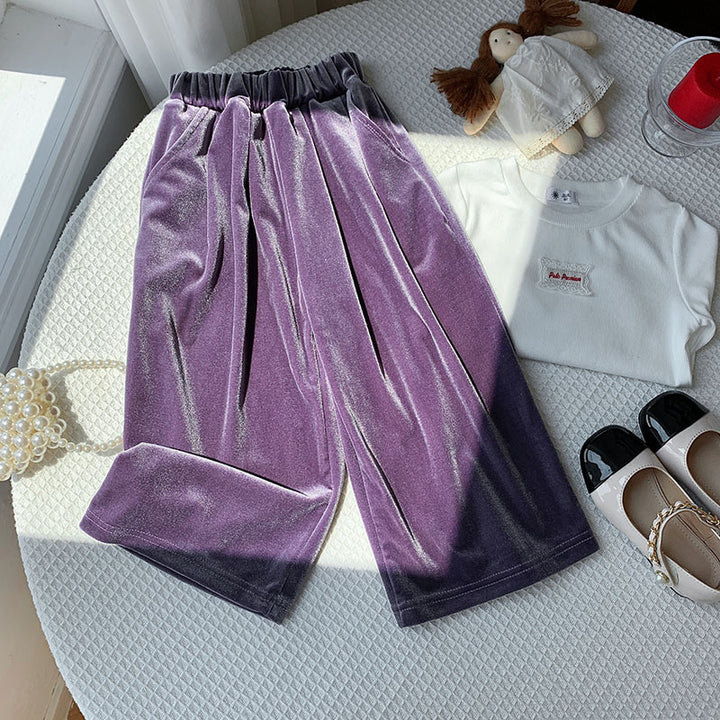 【90-150】ロングワイドベロアパンツ