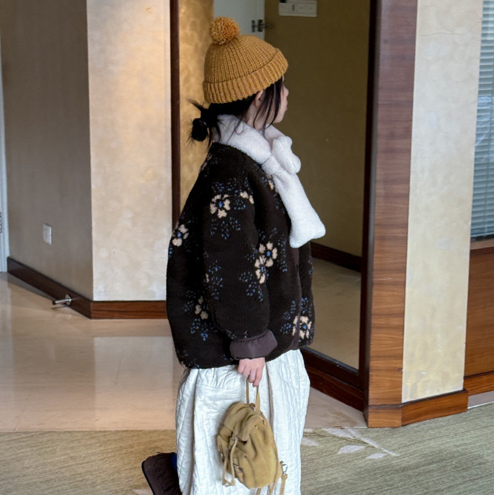 【100-150】花柄ボアジャケット