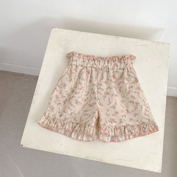【73-110】フリルキャミソール×小花柄ショートパンツセット