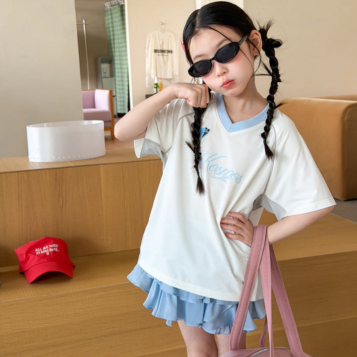 【100-150】ユニフォーム風おしゃれTシャツ