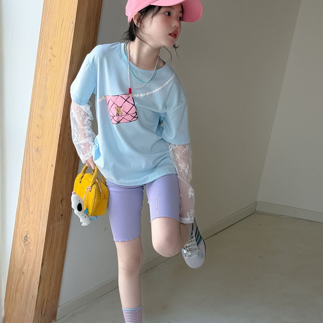 【100-150】レースレイヤード風Tシャツ