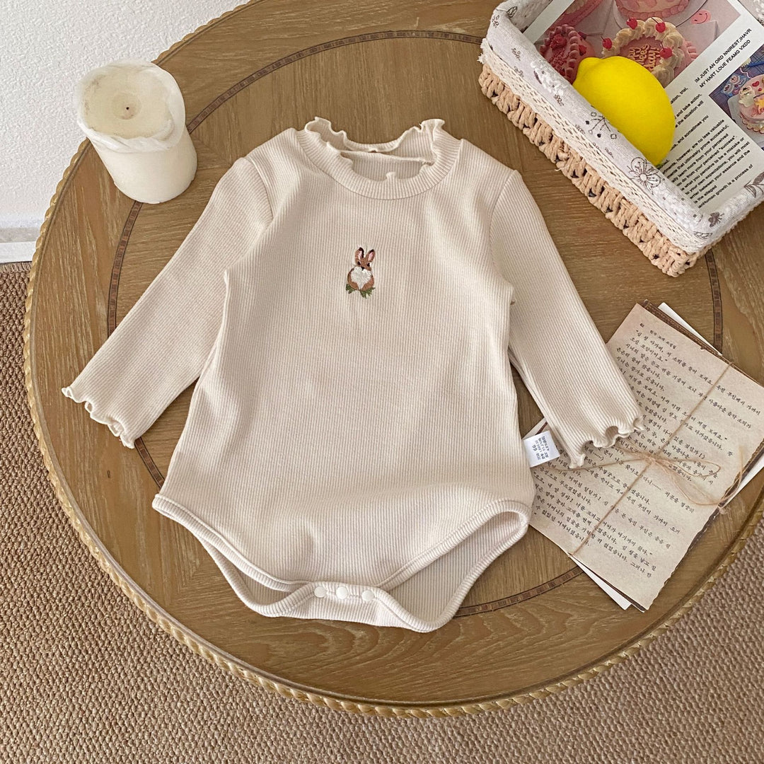 【73-90】ラビット刺繍メロウリブロンパース