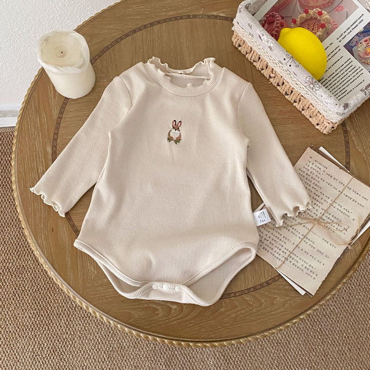 【73-90】ラビット刺繍メロウリブロンパース