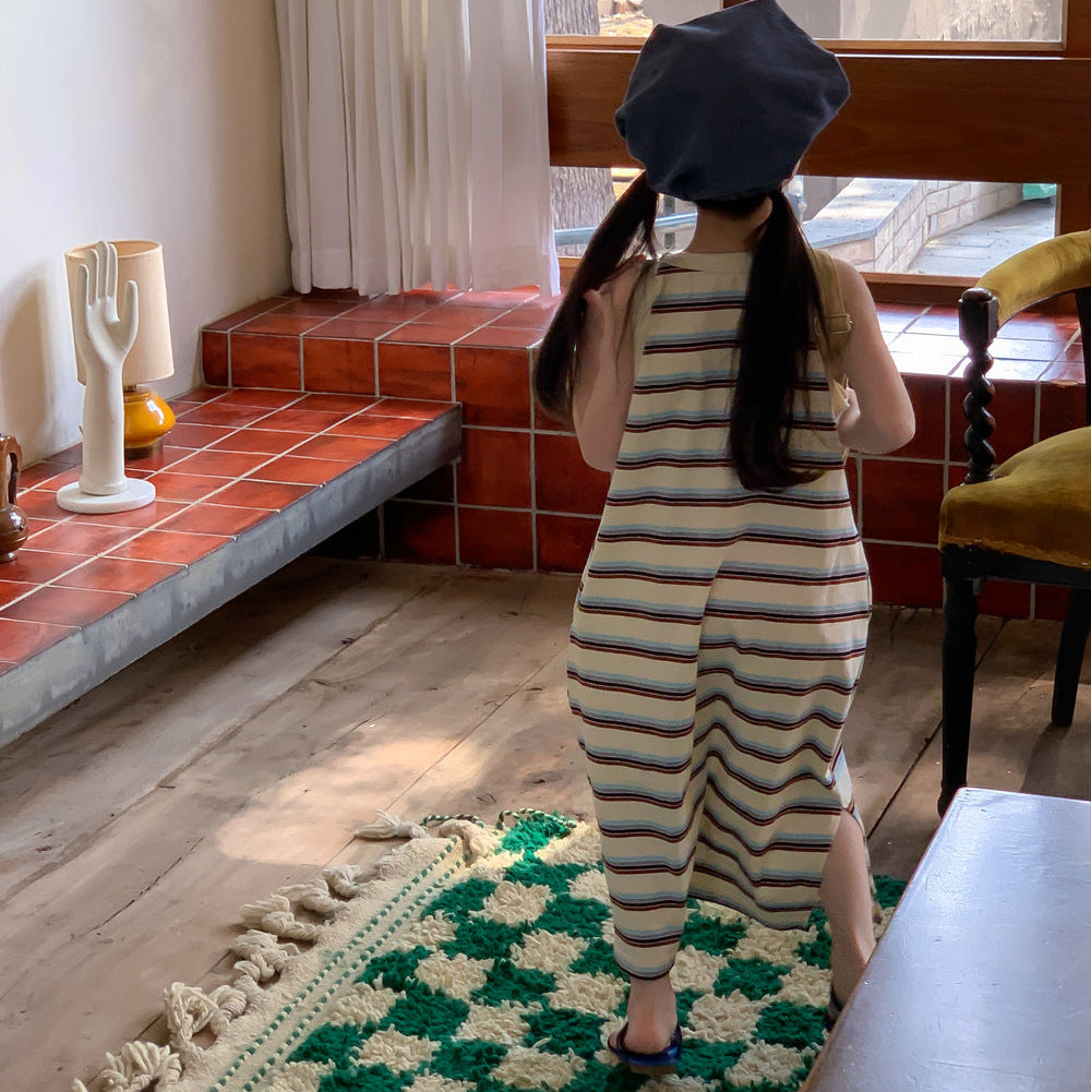 【80-150】マルチボーダーノースリープワンピース